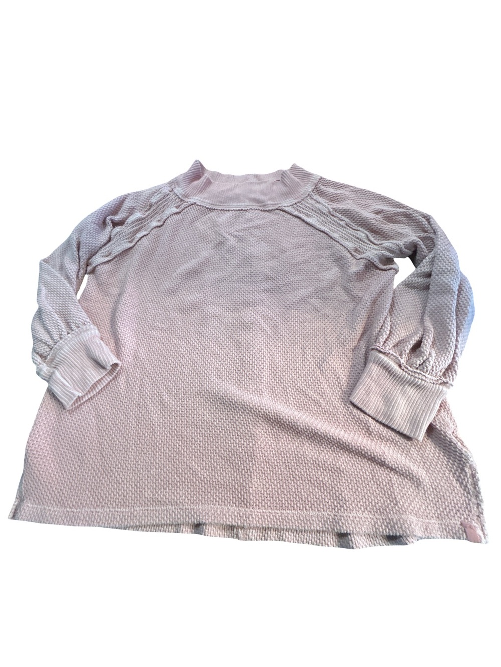 We The Free Free People Waffle Knit Mock Neck Thermal Sweater Oversized Pink M